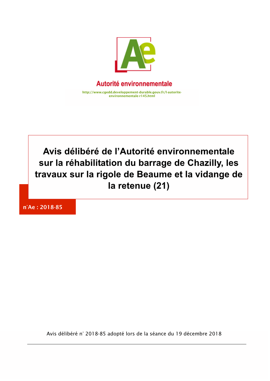 Avis Délibéré De L'autorité Environnementale Sur La