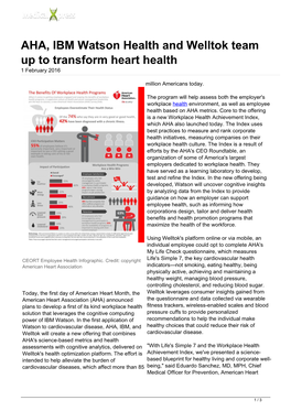 AHA, IBM Watson Health and Welltok Team up to Transform Heart Health 1 February 2016