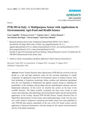 PTR-MS in Italy: a Multipurpose Sensor with Applications in Environmental, Agri-Food and Health Science