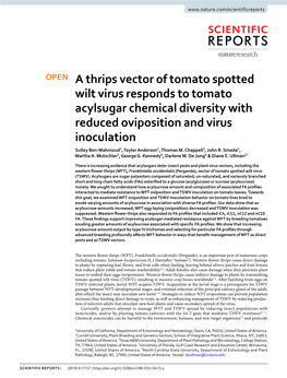 A Thrips Vector of Tomato Spotted Wilt Virus Responds to Tomato Acylsugar