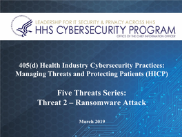 Five Threats Series: Threat 2 – Ransomware Attack