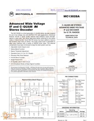 MC13028A Advanced Wide Voltage IF and C-QUAM® AM Stereo Decoder