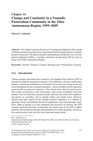 Change and Continuity in a Nomadic Pastoralism Community in the Tibet Autonomous Region, 1959–2009