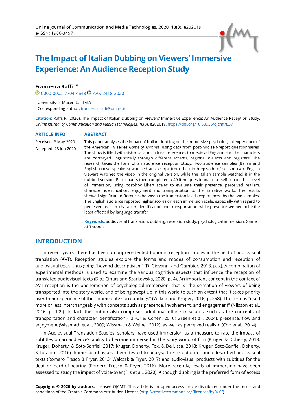 The Impact of Italian Dubbing on Viewers' Immersive Experience: An