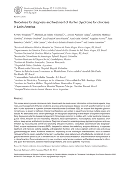 Guidelines for Diagnosis and Treatment of Hunter Syndrome for Clinicians in Latin America