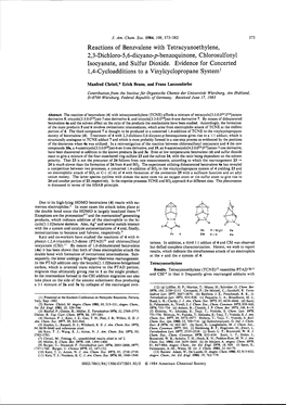 Reactions of Benzvalene with Tetracyanoethylene, 2,3-Dichloro-5, 6-Dicyano-P-Benzoquinone, Chlorosulfonyl Isocyanate, and Sulfur Dioxide