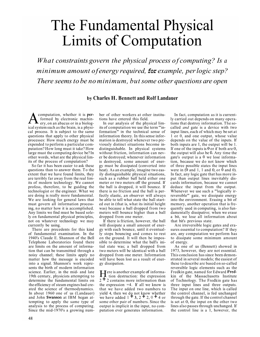 The Fundamental Physical Limits of Computation