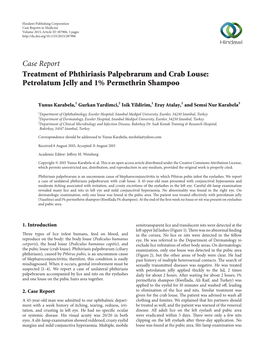 Treatment of Phthiriasis Palpebrarum and Crab Louse: Petrolatum Jelly and 1% Permethrin Shampoo