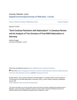 “Don't Confuse Patriotism with Nationalism”: a Literature Review and an Analysis of Two Domains of Post-WWII Nationalism I
