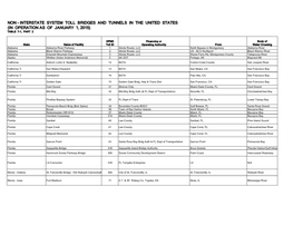 Non - Interstate System Toll Bridges and Tunnels in the United States (In Operation As of January 1, 2015) Table T-1, Part 2