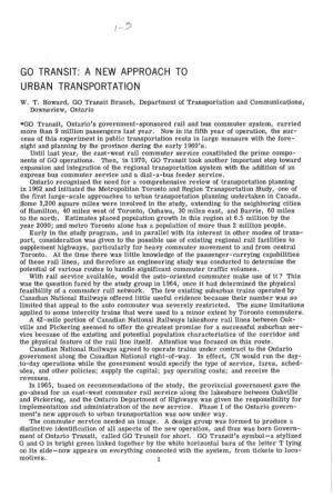 Go Transit: a New Approach to Urban Transportation W