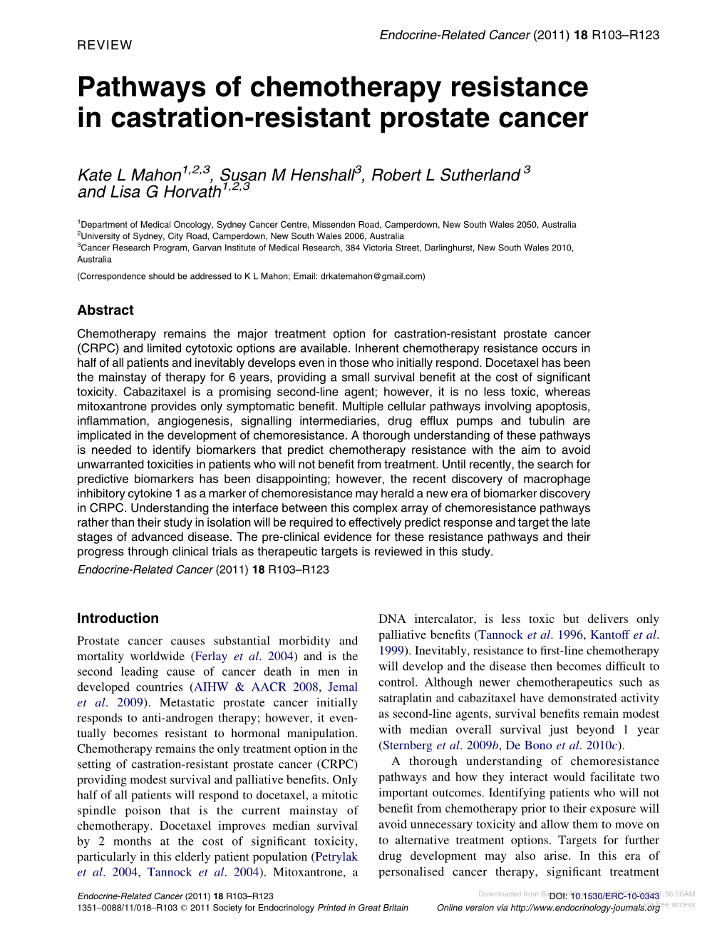 Pathways of Chemotherapy Resistance in Castration-Resistant Prostate Cancer