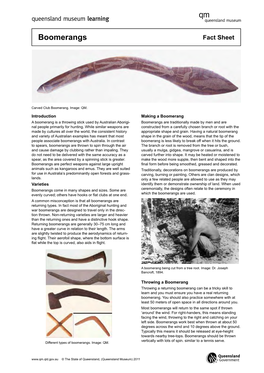 Boomerangs Fact Sheet