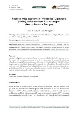 Diplopoda, Julidae) in the Northern Atlanticinternat Region...Ional Journal69 of Doi: 10.3897/Ijm.7.3064 Data Paper Myriapodology