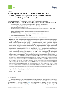 Cloning and Molecular Characterization of an Alpha-Glucosidase (Malh) from the Halophilic Archaeon Haloquadratum Walsbyi