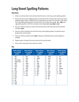 Long Vowel Spelling Patterns Directions 1