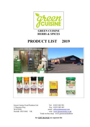 Product List 2019