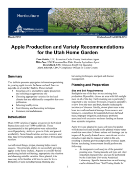 Apple Production and Variety Recommendations for the Utah Home Garden