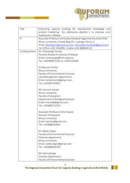1 the Regional Universities Forum for Capacity Building in Agriculture (RUFORUM)