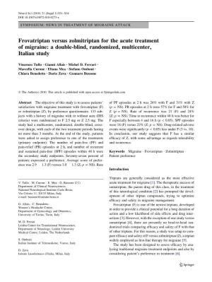 Frovatriptan Versus Zolmitriptan for the Acute Treatment of Migraine: a Double-Blind, Randomized, Multicenter, Italian Study