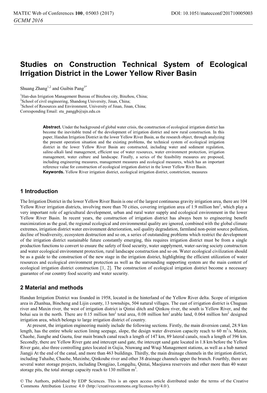 Studies on Construction Technical System of Ecological Irrigation District in the Lower Yellow River Basin