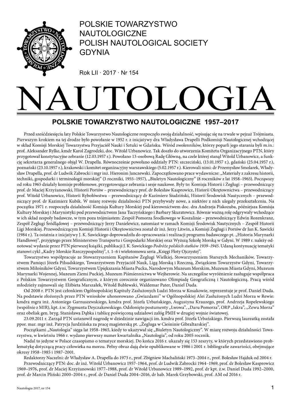Polskie Towarzystwo Nautologiczne Polish Nautological Society Gdynia