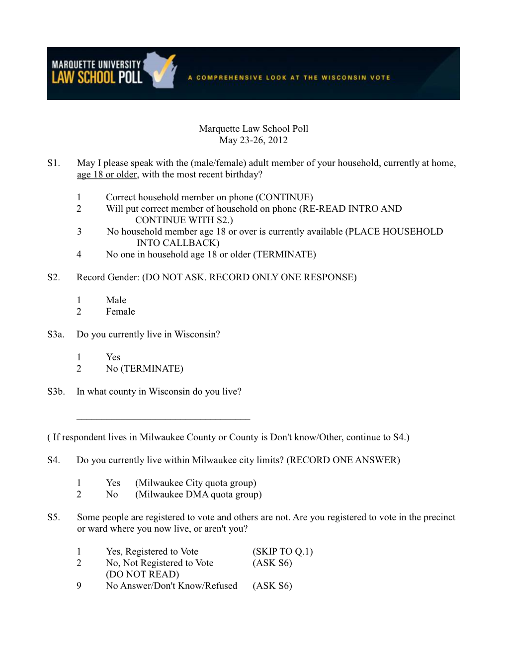 Marquette Law School Poll, May Instrument