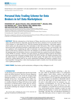 Personal Data Trading Scheme for Data Brokers in Iot Data Marketplaces