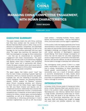 Managing China: Competitive Engagement, with Indian Characteristics Tanvi Madan
