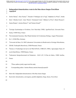 Independent Domestication Events in the Blue-Cheese Fungus Penicillium Roqueforti