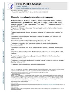 Molecular Recording of Mammalian Embryogenesis