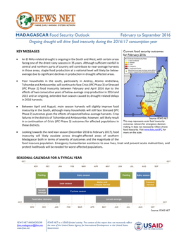 MADAGASCAR Food Security Outlook February to September 2016