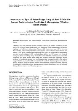 Inventory and Spatial Assemblage Study of Reef Fish in the Area of Andavadoaka, South-West Madagascar (Western Indian Ocean)