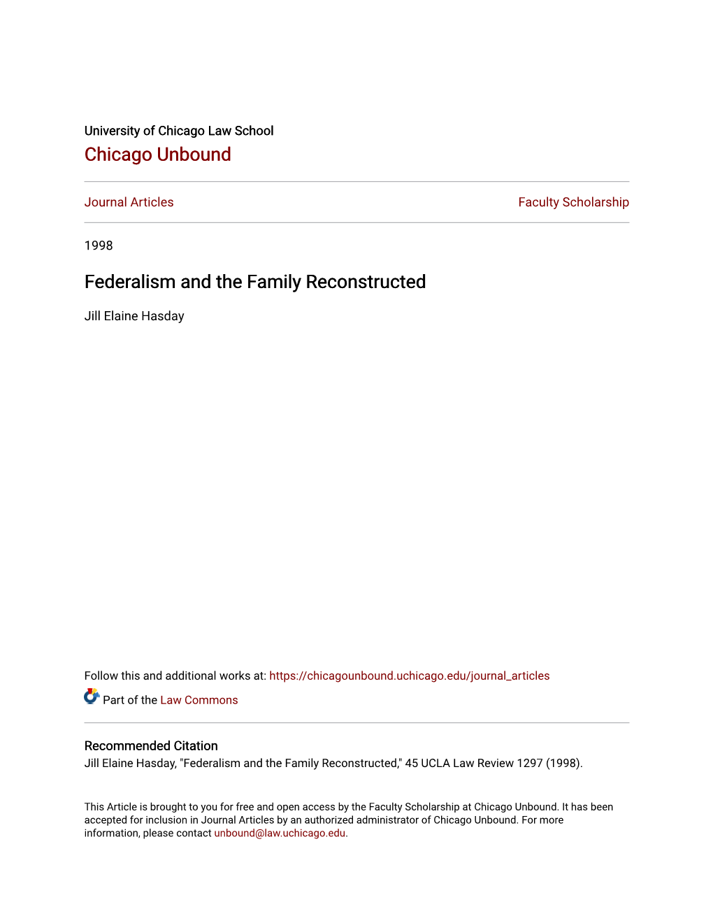 Federalism and the Family Reconstructed