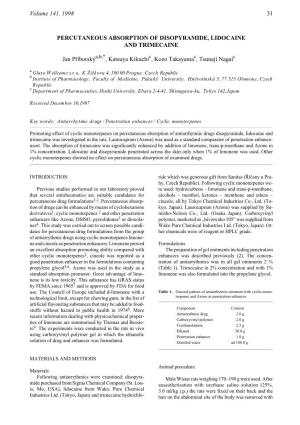 Percutaneous Absorption of Disopyramide, Lidocaine and Trimecaine