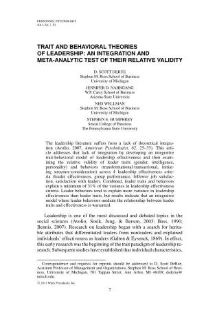 Trait and Behavioral Theories of Leadership: an Integration and Meta-Analytic Test of Their Relative Validity