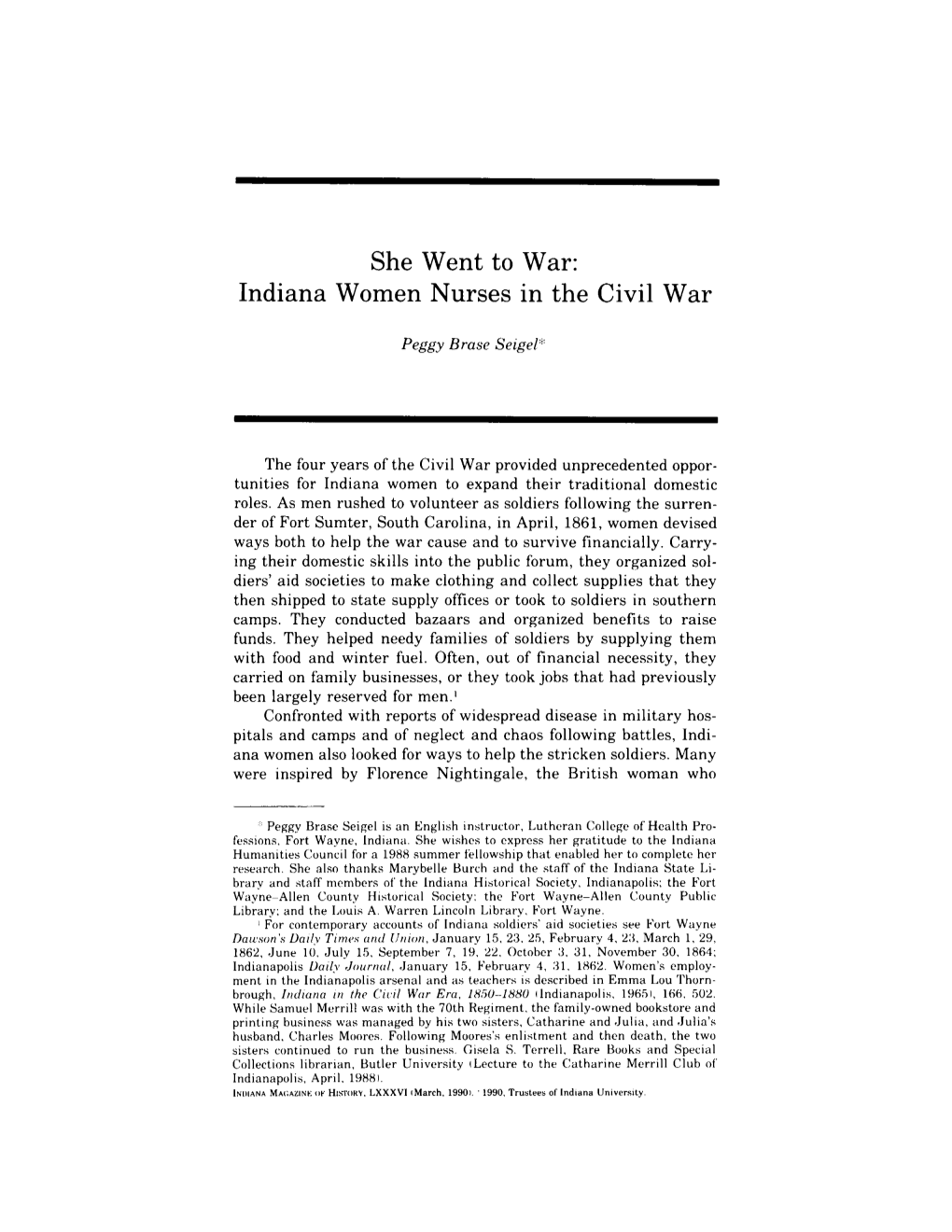 She Went to War: Indiana Women Nurses in the Civil War