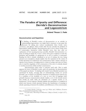 The Paradox of Ipseity and Difference: Derrida's