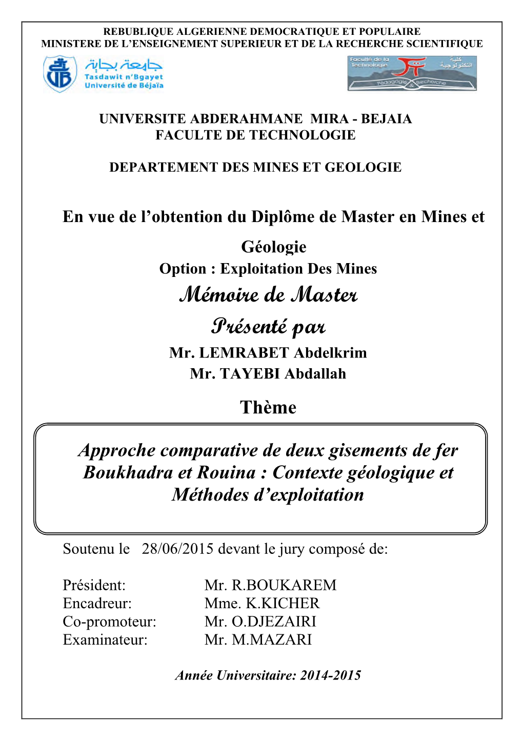 Exploitation Des Mines Mémoire De Master Présenté Par Mr