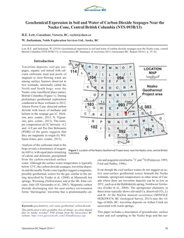 Geochemical Expression in Soil and Water of Carbon Dioxide Seepages Near the Nazko Cone, Central British Columbia (NTS 093B/13)