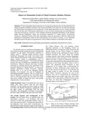 Report on Mammalian Fossils of Chinji Formation, Dhulian, Pakistan