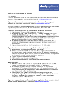 University of Waikato Application Form for Undergraduate and Postgraduate