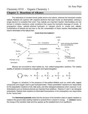 Chemistry 0310 - Organic Chemistry 1 Chapter 3