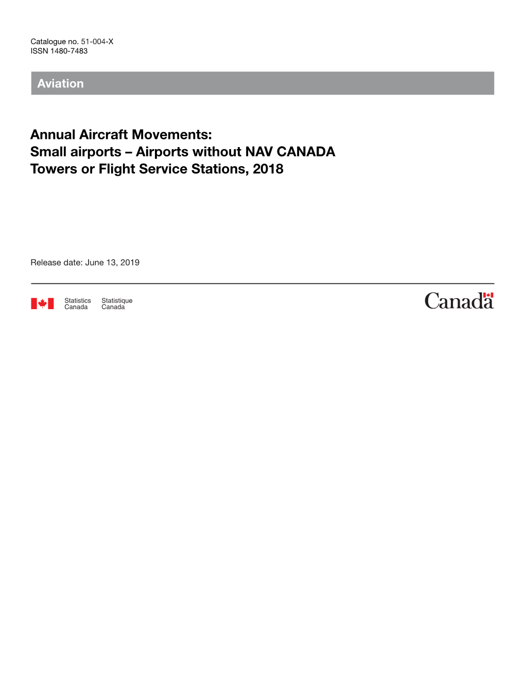 Annual Aircraft Movements: Small Airports – Airports Without NAV CANADA Towers Or Flight Service Stations, 2018