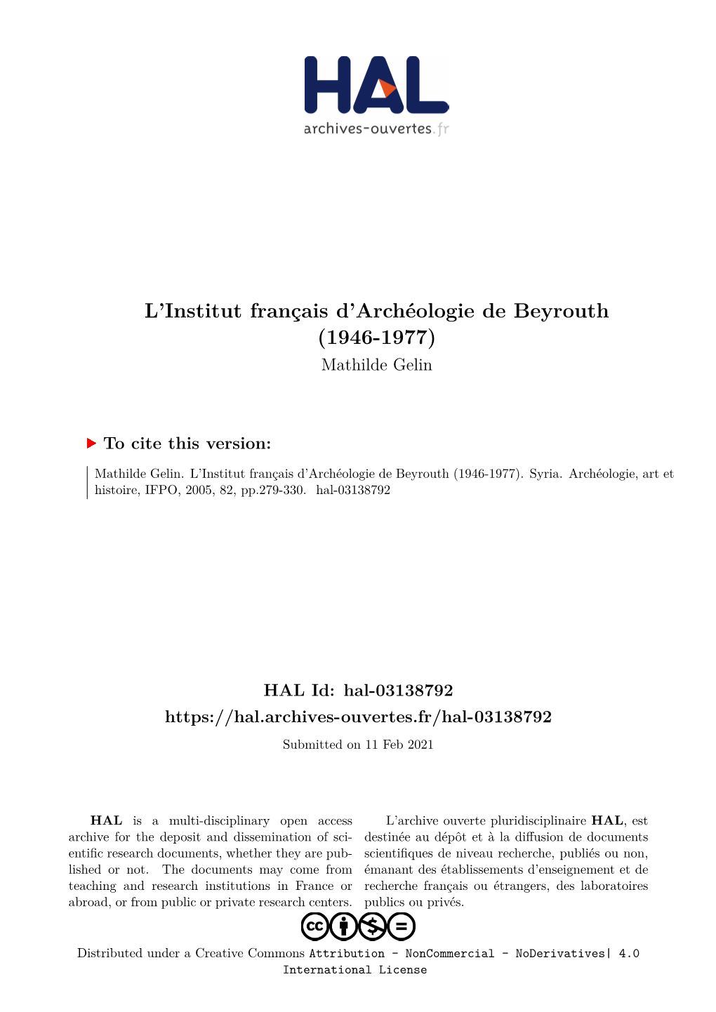 L'institut Français D'archéologie De Beyrouth