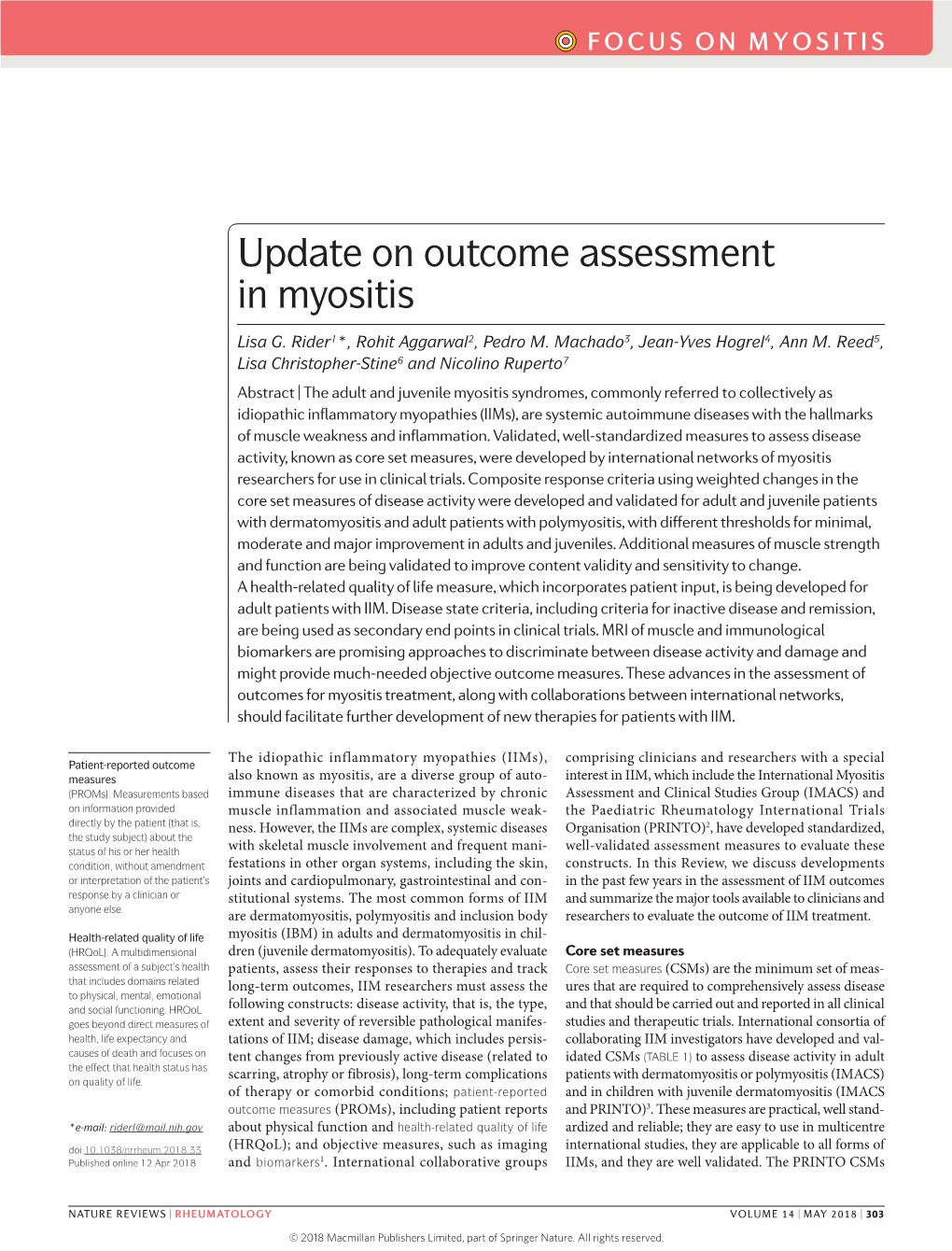 Update on Outcome Assessment in Myositis