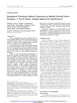 Imiquimod Treatment Induces Expression of Opioid Growth Factor Receptor: a Novel Tumor Antigen Induced by Interferon-␣?
