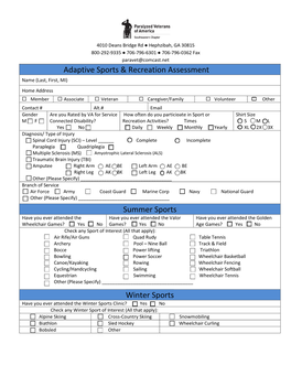 Adaptive Sports & Recreation Assessment Summer Sports Winter Sports