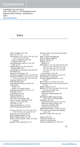 Cambridge University Press 978-1-108-47805-2 — the Meiji Restoration Edited by Robert Hellyer , Harald Fuess Index More Information