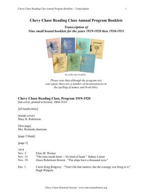 Chevy Chase Reading Class Annual Program Booklets -- Transcription 1